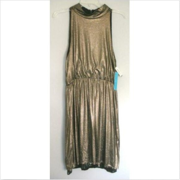 Alice + Olivia Estelle Gold Shimmer Sequin Dress L - Picture 4 of 8